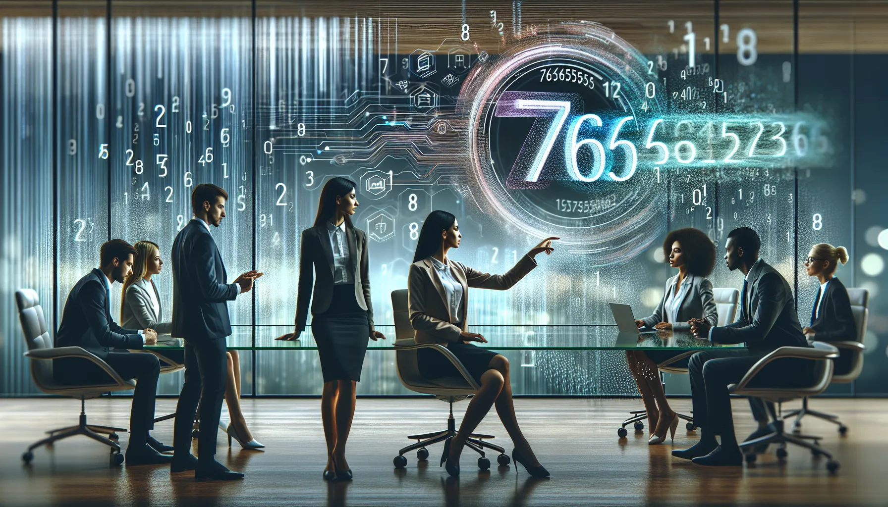 professionals discussing the significance of the number 7636565862 in a modern office.