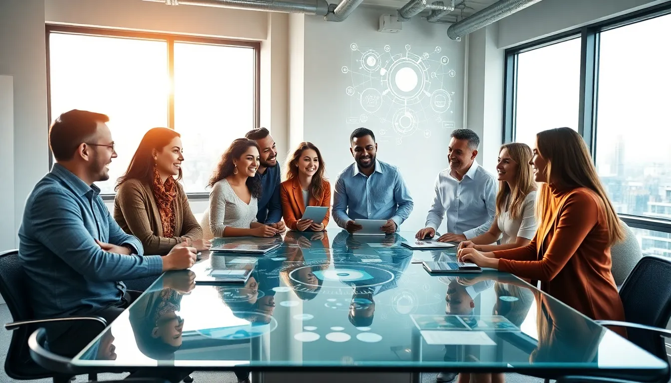 diverse team collaborating in a modern office setting.