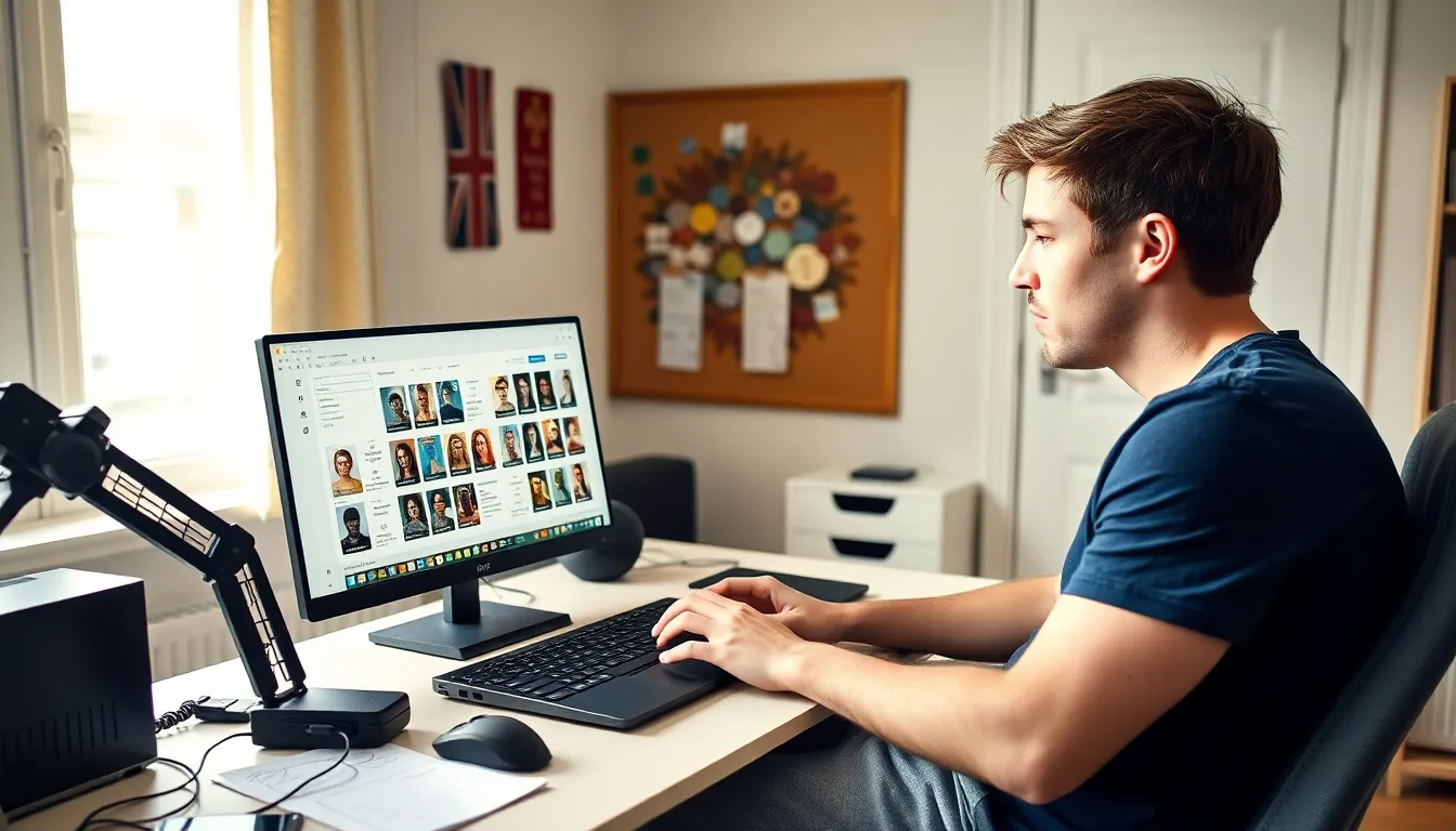 a young man focused on his laptop with CK2Generator displayed.