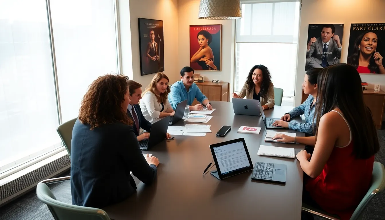 diverse creative professionals collaborating in a bright modern workspace.