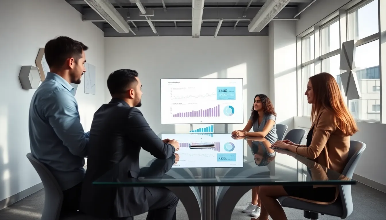 diverse team collaborating in a modern office on data management strategies.