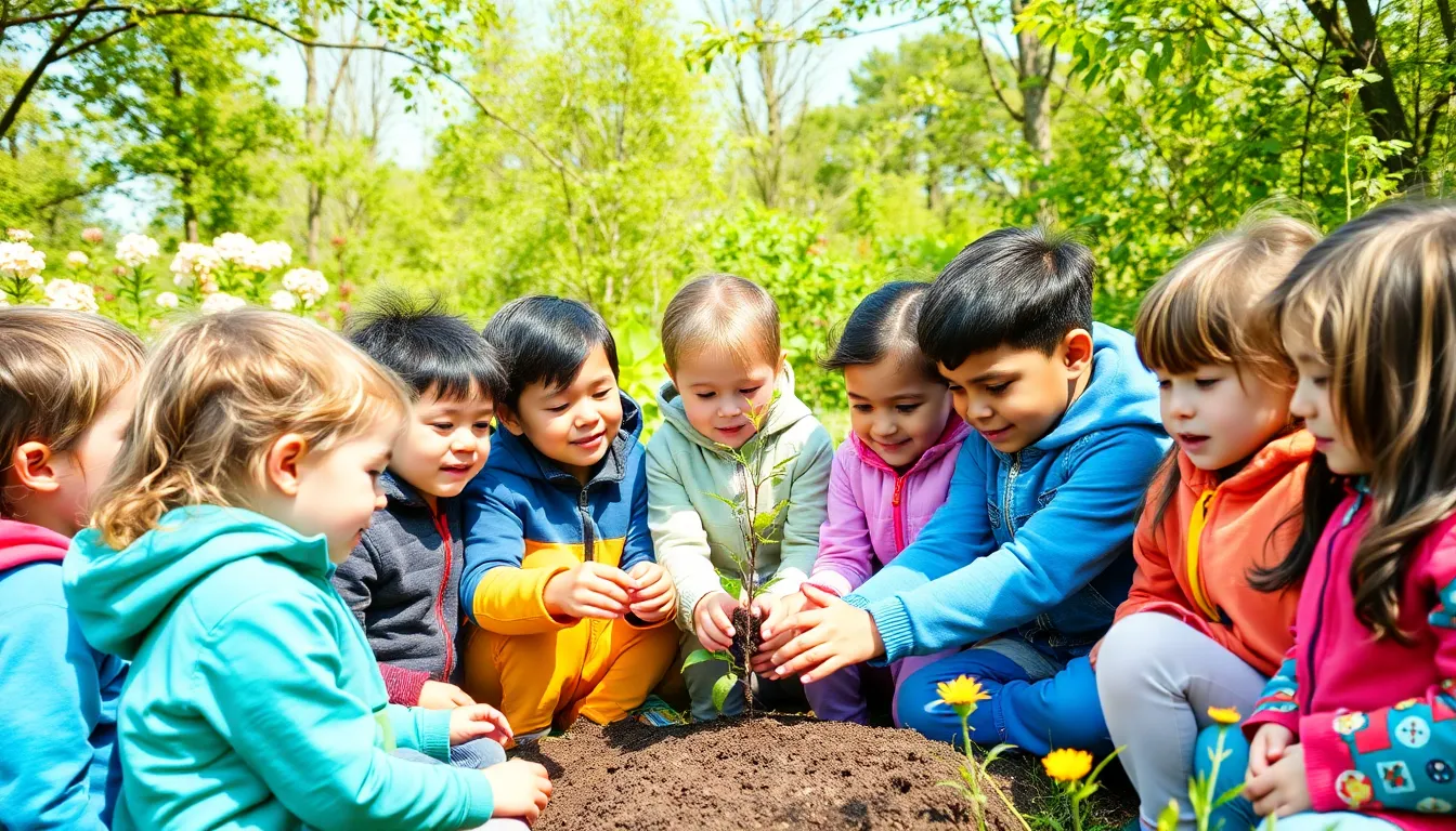 children learning about conservation in a natural outdoor setting.