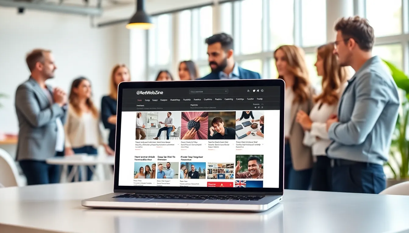 diverse professionals engaging with digital content in a modern workspace.