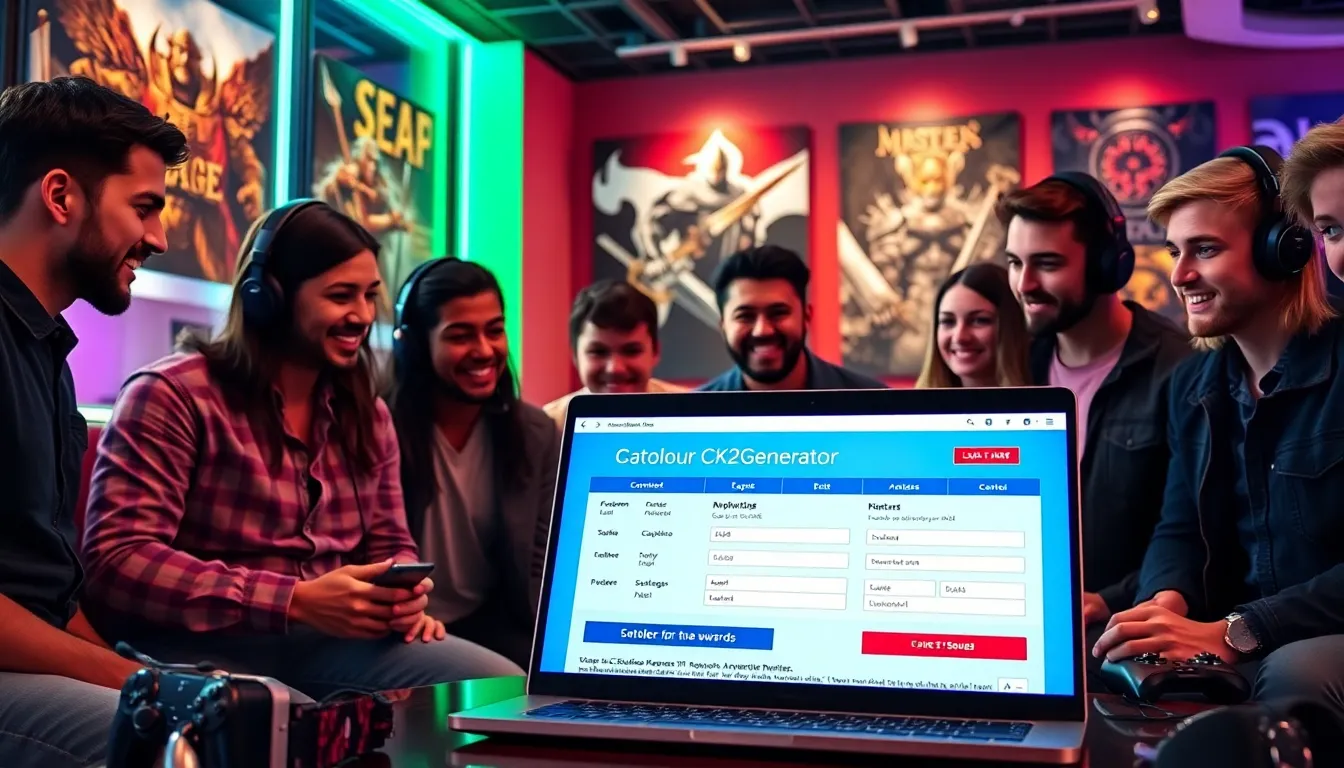 diverse gamers using CK2Generator in a modern gaming lounge.