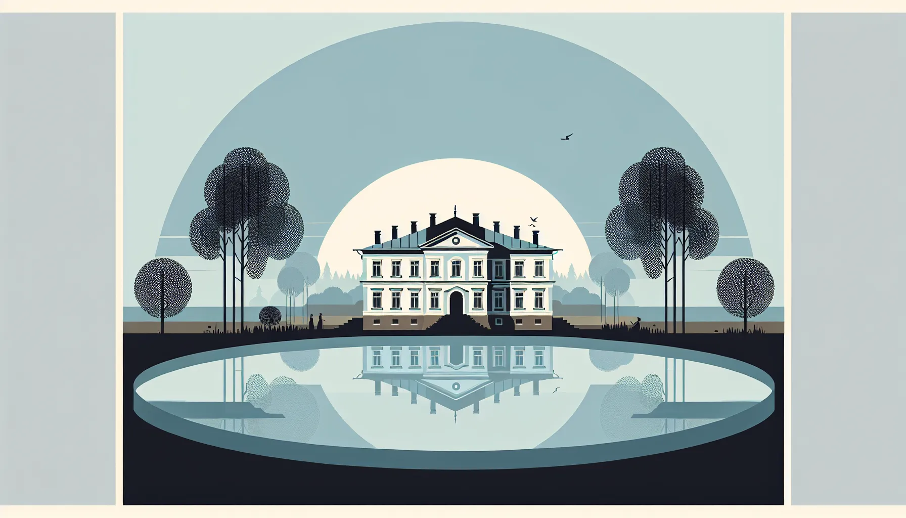 Minimalist Russian countryside estate with lake and manor house