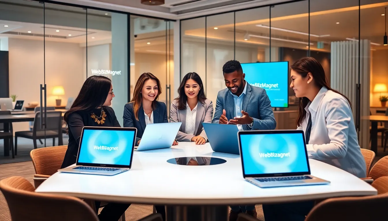 diverse professionals collaborating in a modern office setting.