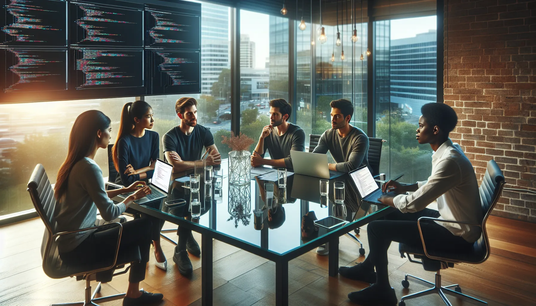 diverse IT team collaborating on best software practices in a modern office.