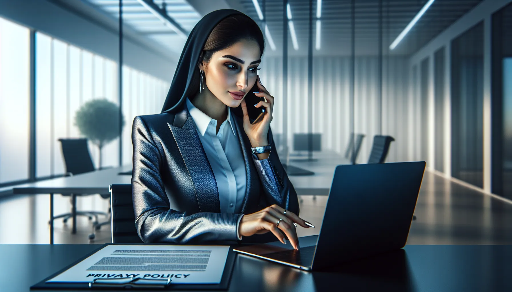 professional discussing privacy concerns in a modern office.