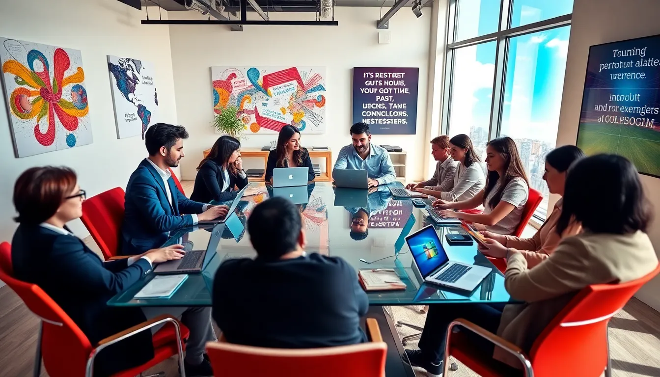 diverse team collaborating in a modern workspace.