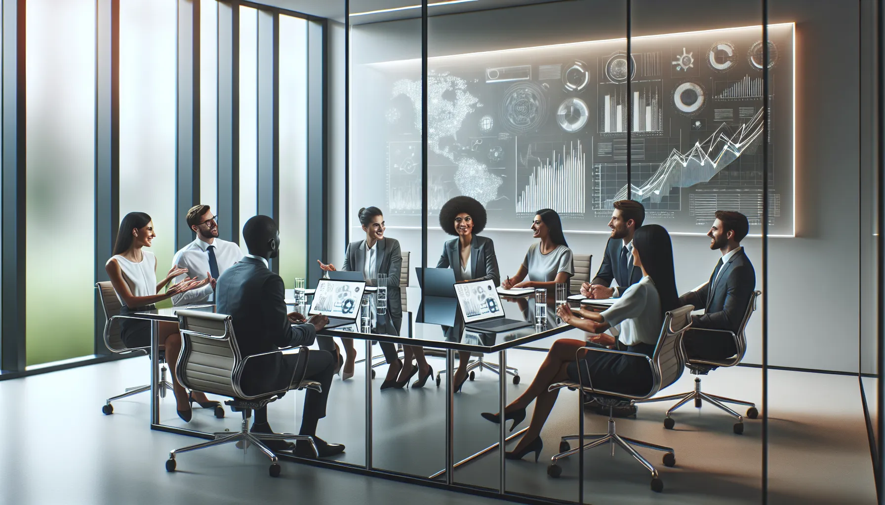diverse team discussing data management in a modern conference room.