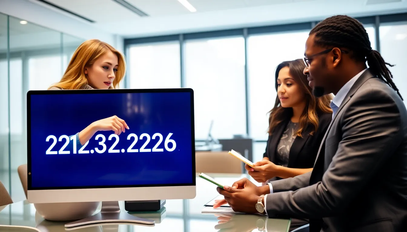 Professionals discussing an IP address in a modern office.