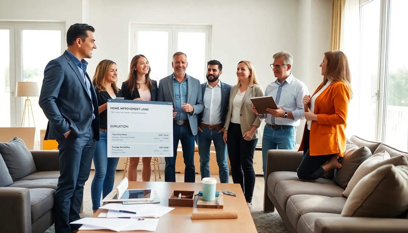 homeowners discussing renovation options in a modern living room.