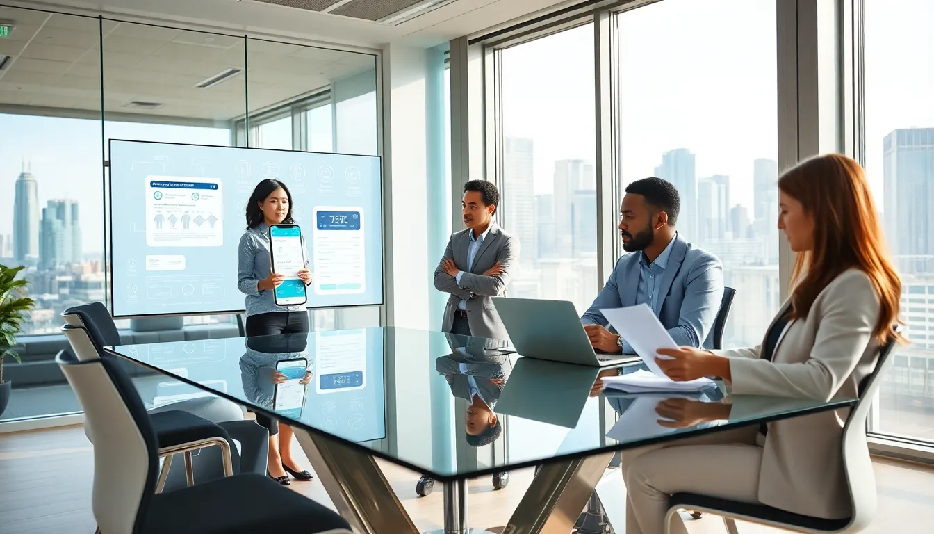 diverse team of fintech engineers collaborating in a modern office.
