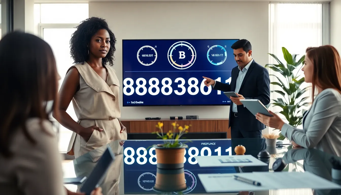 diverse team discussing the significance of numbers in a modern office.