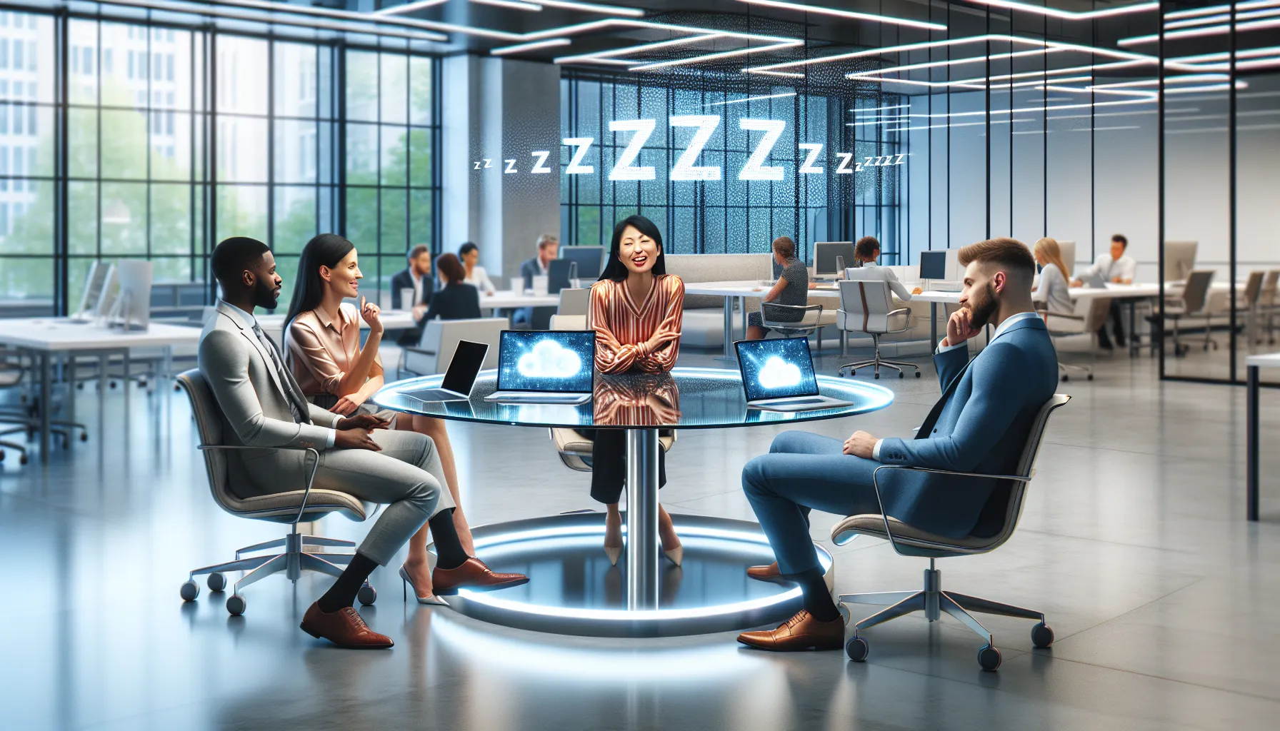 diverse team discussing the concept of zzzzzzzzžžžzzzz in a modern office.