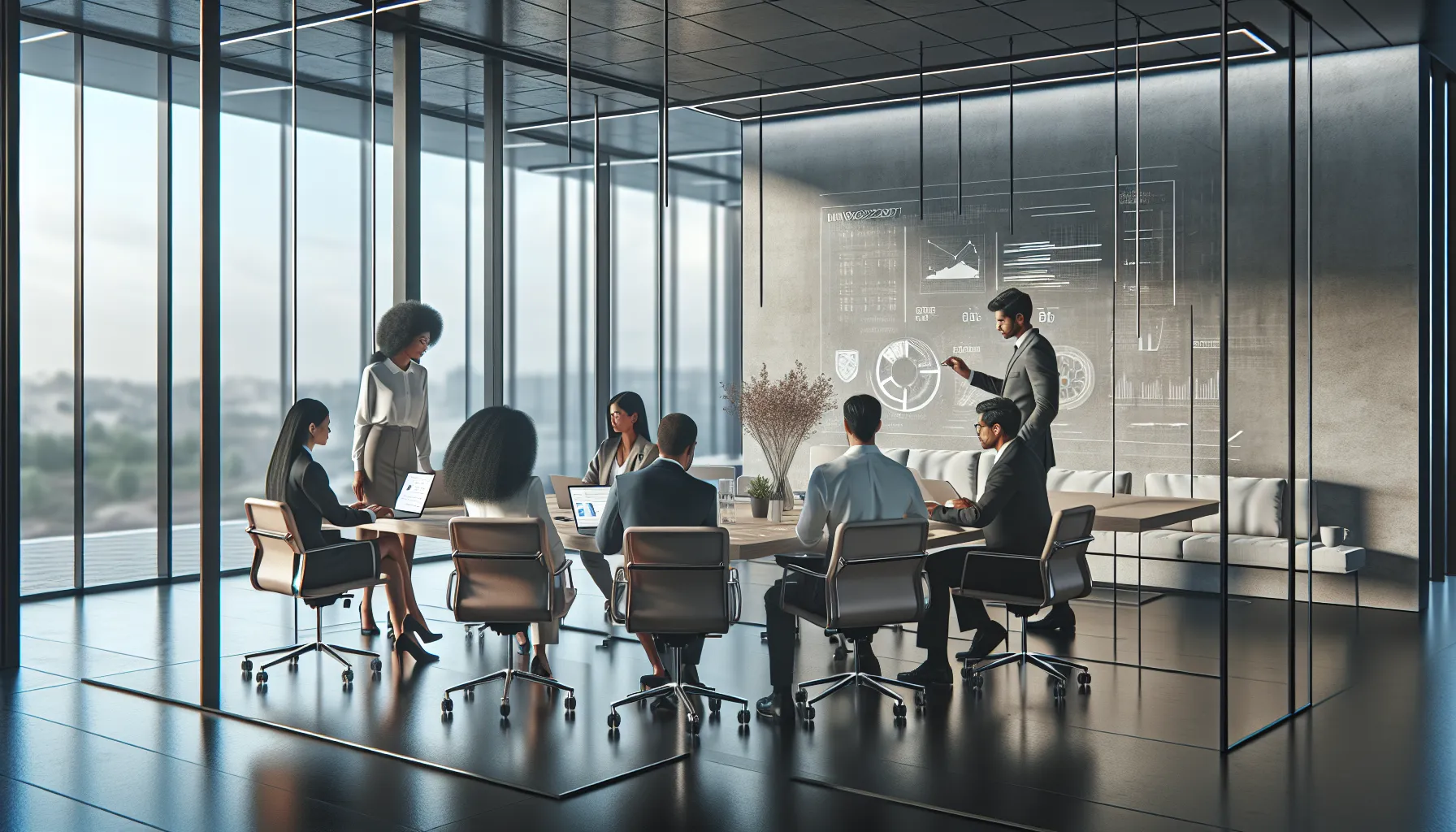 diverse team collaborating on technology in a modern office.