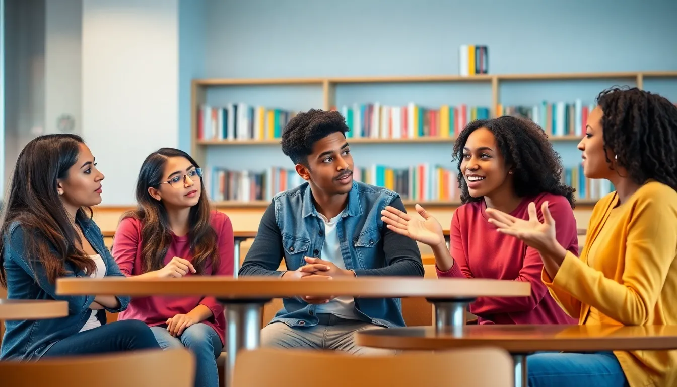 diverse teens discussing relationship challenges in a modern setting.