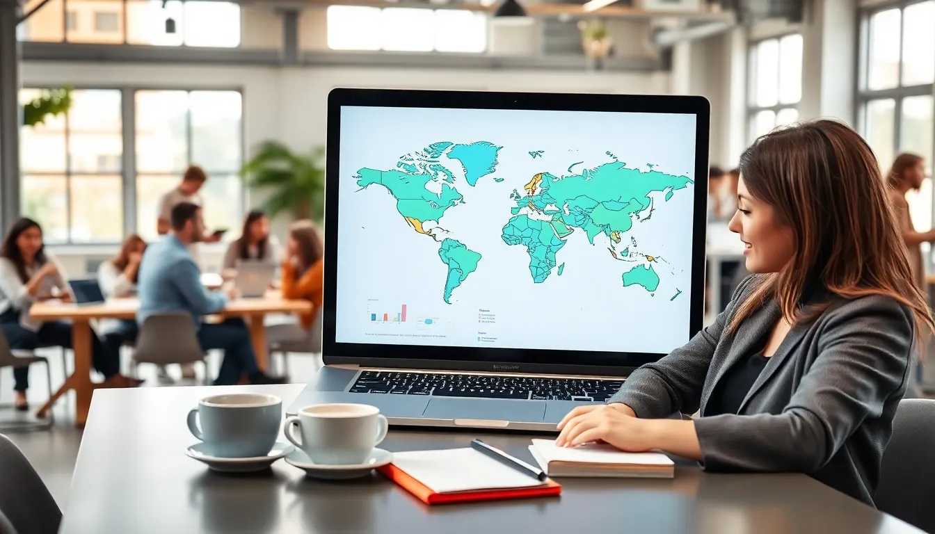 digital nomad map displayed in a vibrant coworking space.