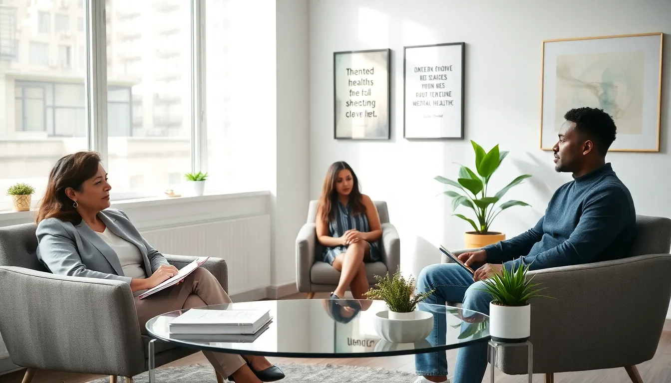 diverse professionals in a modern therapy session.