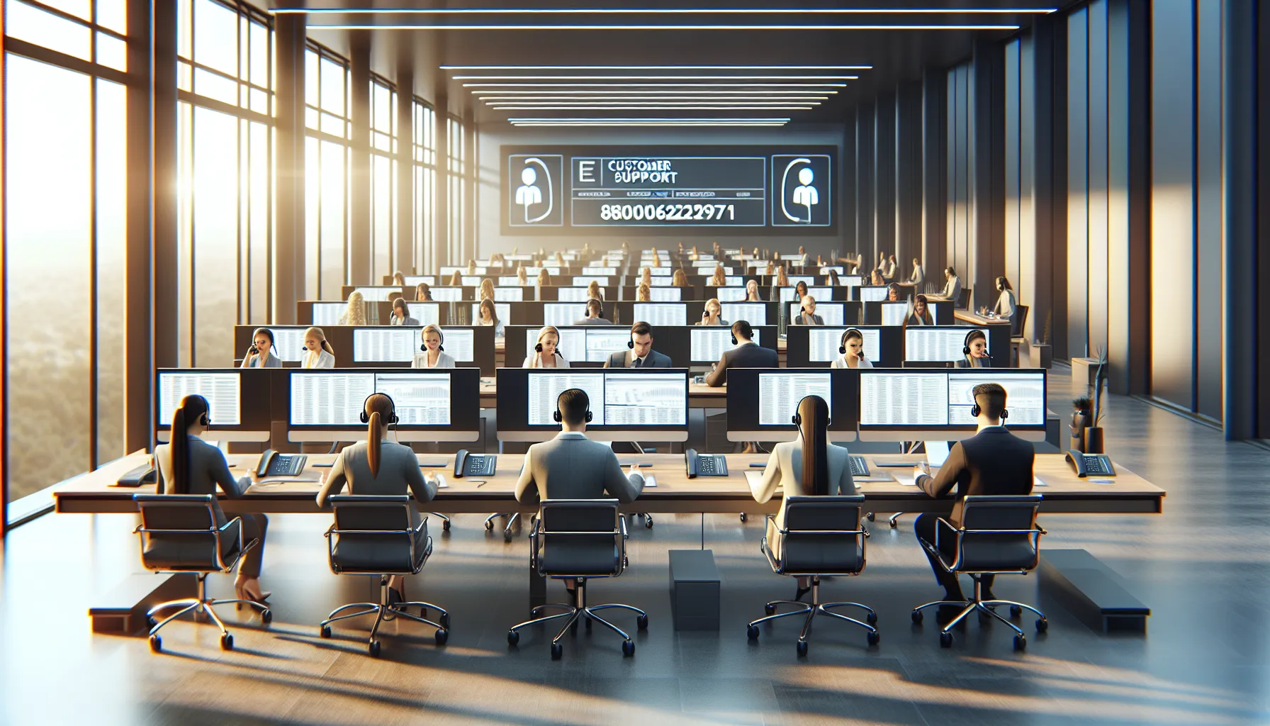 diverse customer support team in a modern office setting.