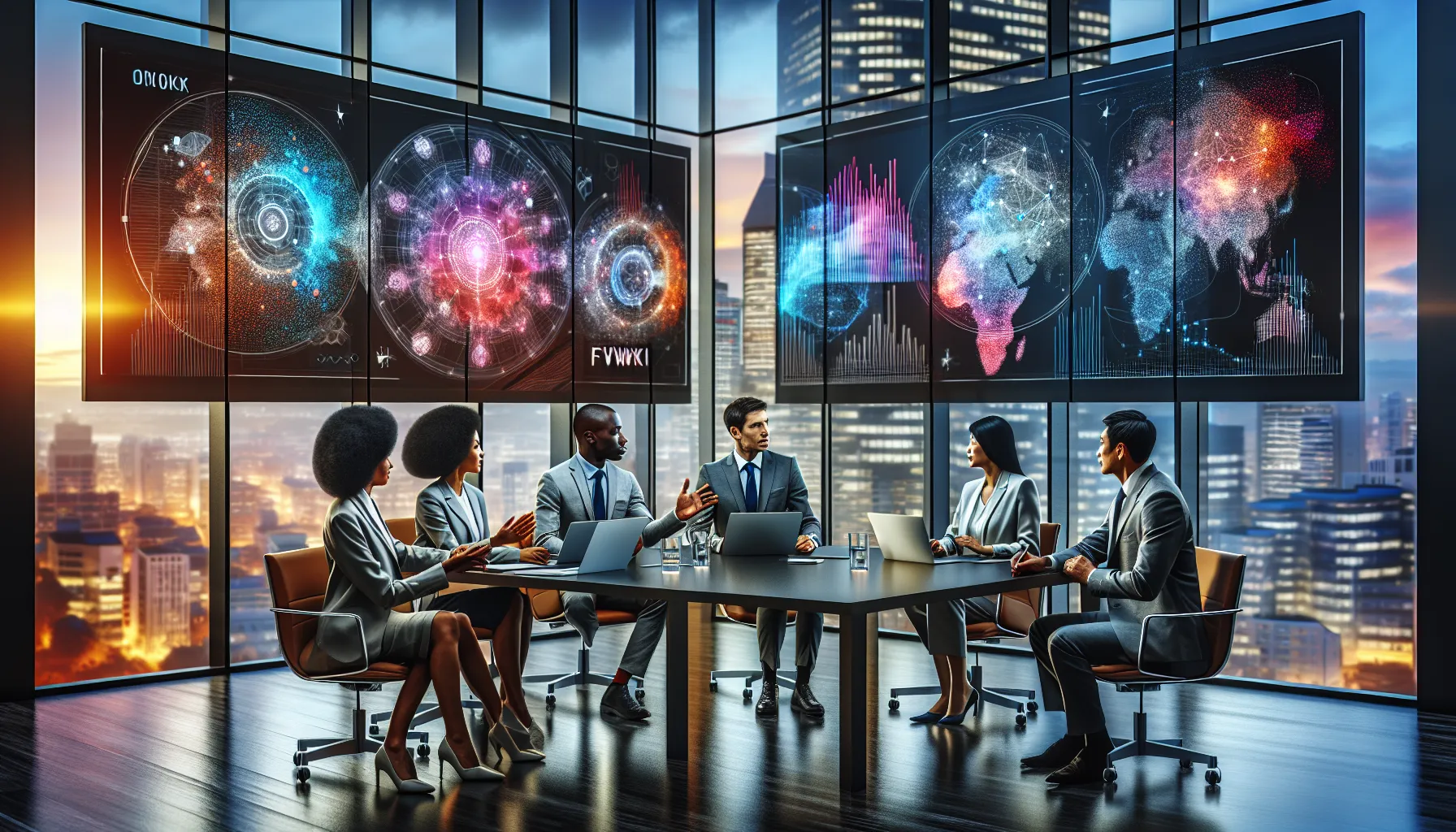 diverse professionals collaborating in a modern conference room.