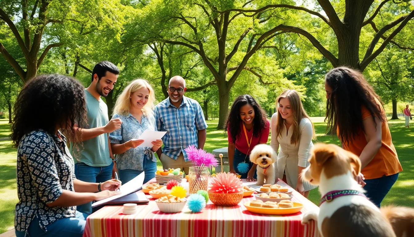 diverse team planning a budget-friendly outdoor event in a park.