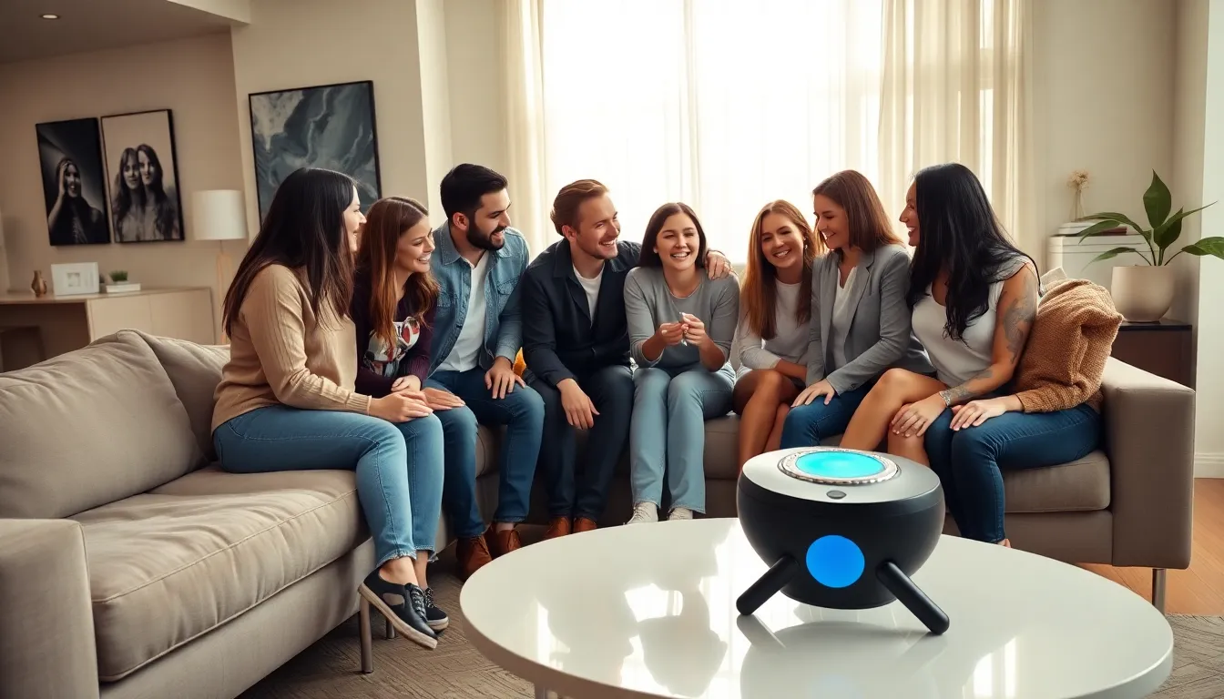 diverse group enjoying the Dannyteasetoy in a modern living room.