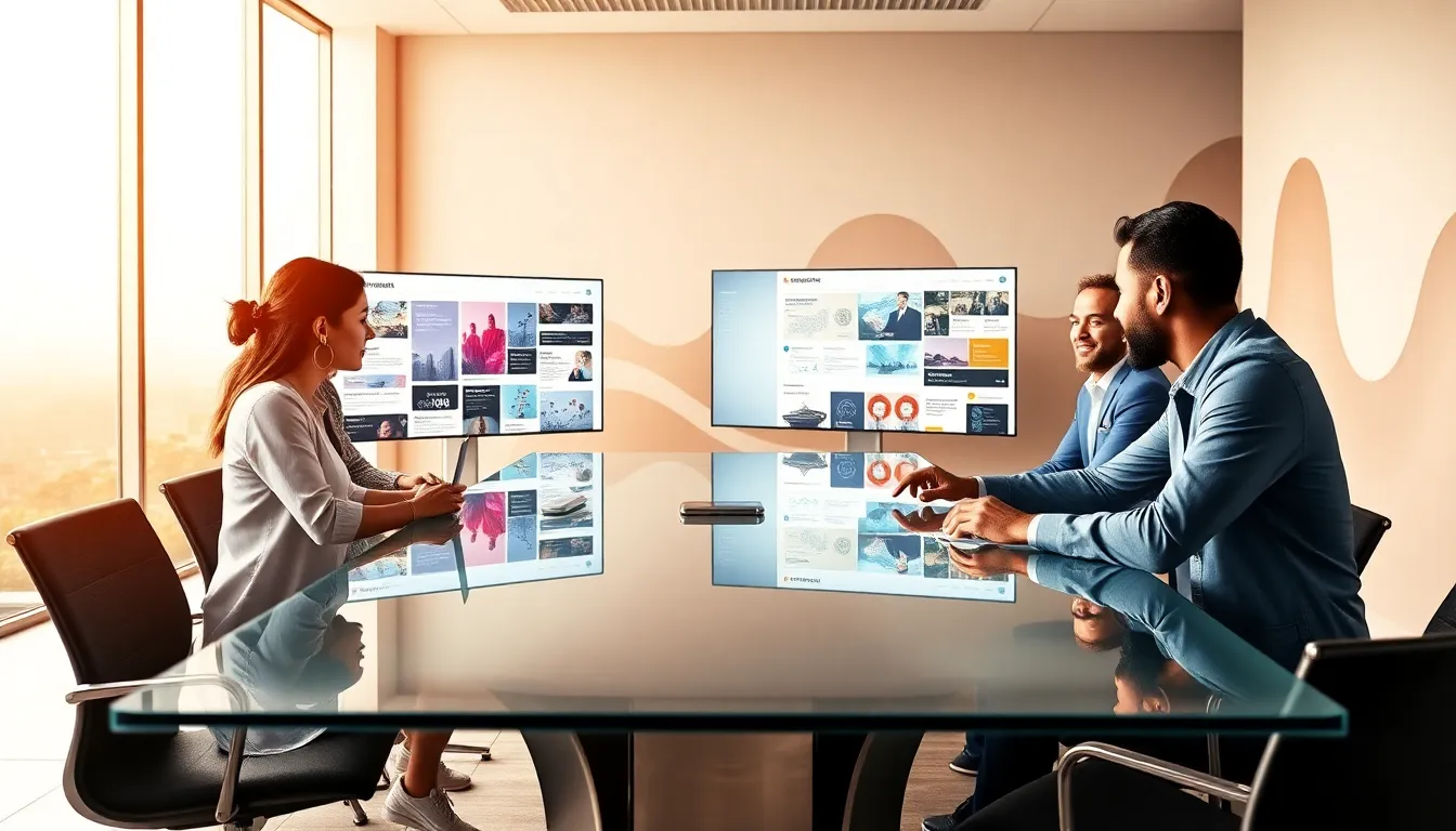 diverse professionals collaborating in a modern digital workspace.