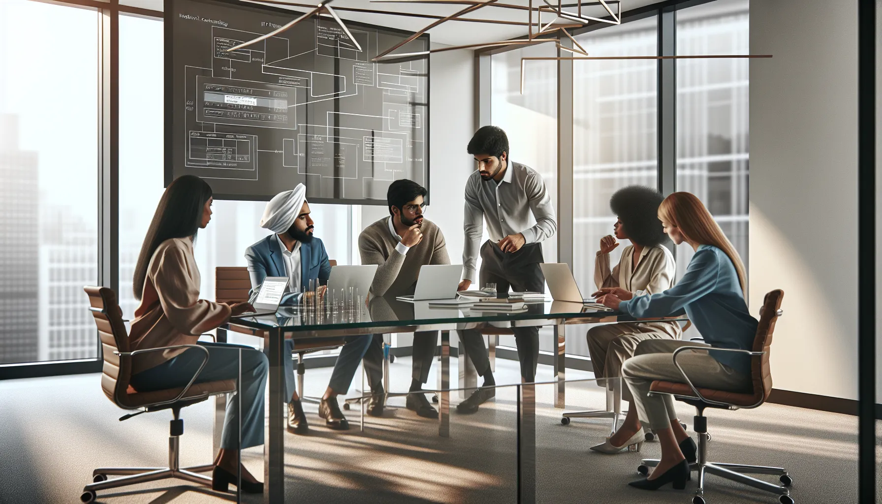 IT professionals troubleshooting network issues in a modern office.