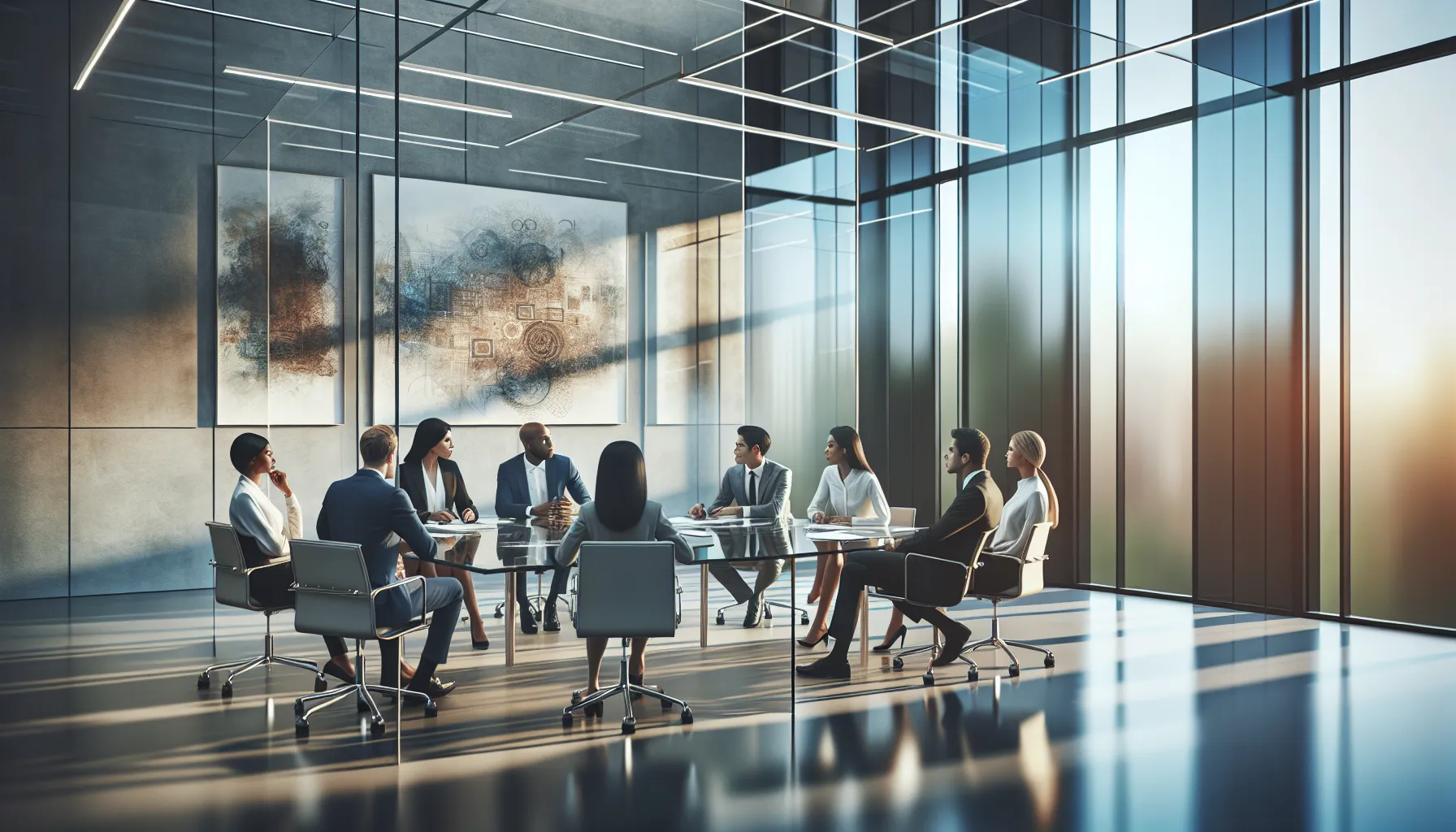 diverse team discussing the symbolism of цуицфн in a modern office.