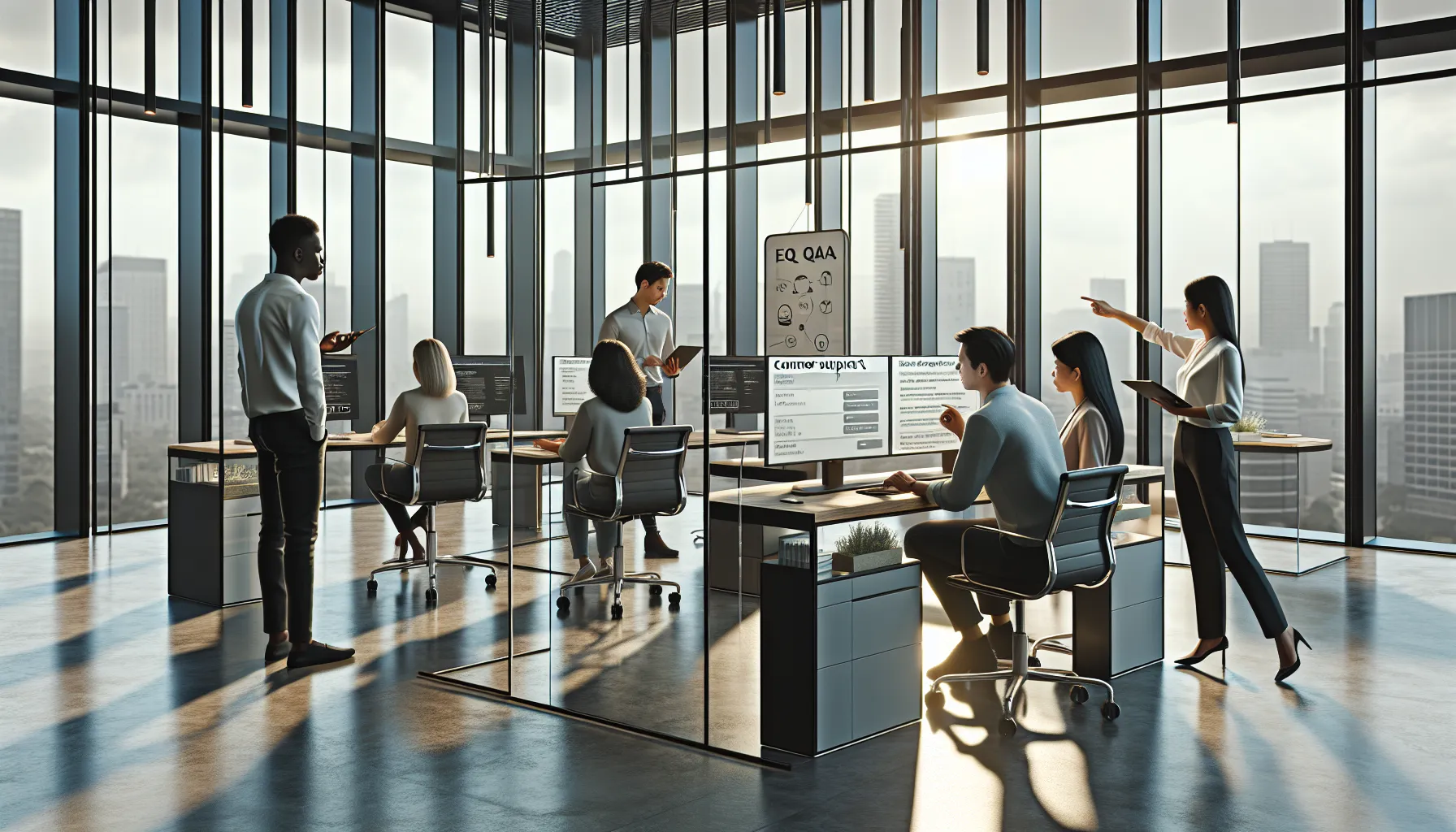 professionals collaborating in a modern office to solve customer service issues.