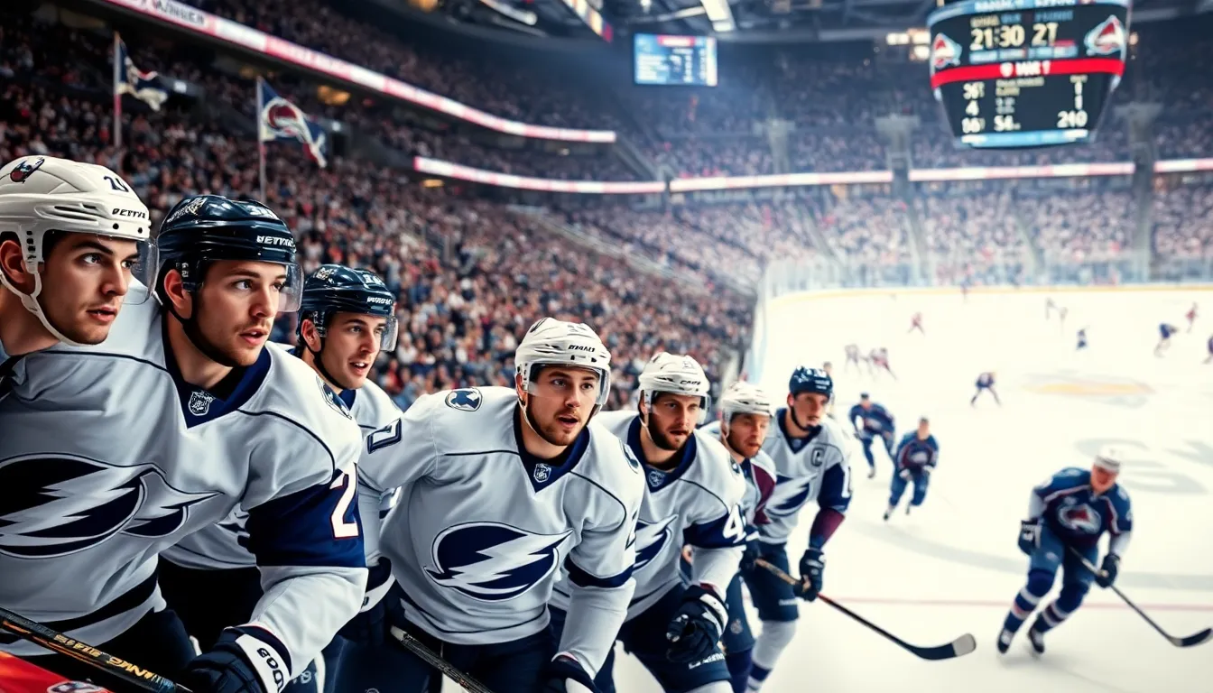hockey players in action during an NHL game.