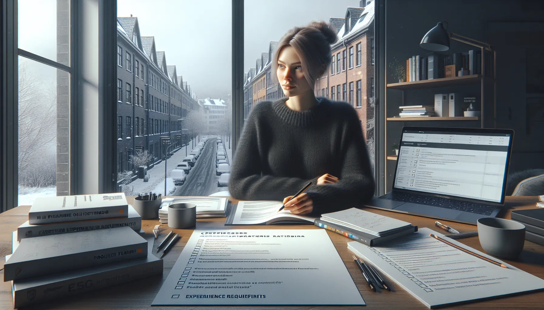 Woman in norway comparing certification requirements and exam format at home desk.
