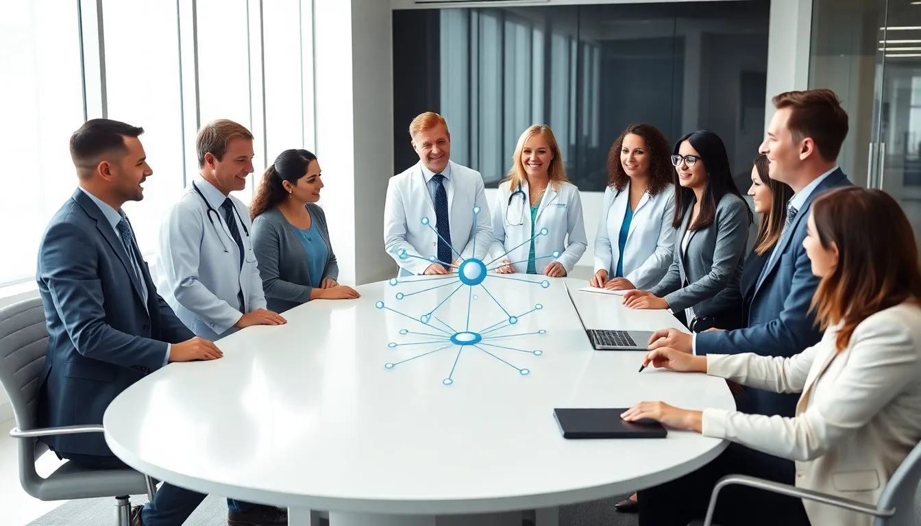 diverse healthcare professionals collaborating in a modern office.