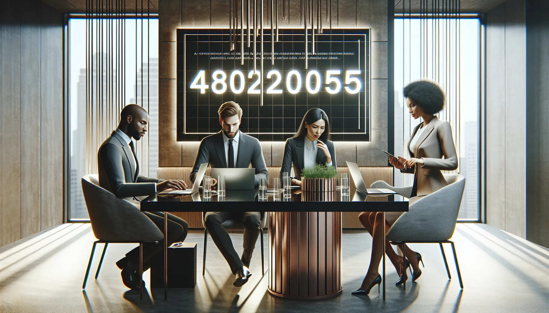 diverse professionals discussing a unique identifier in a modern workspace.