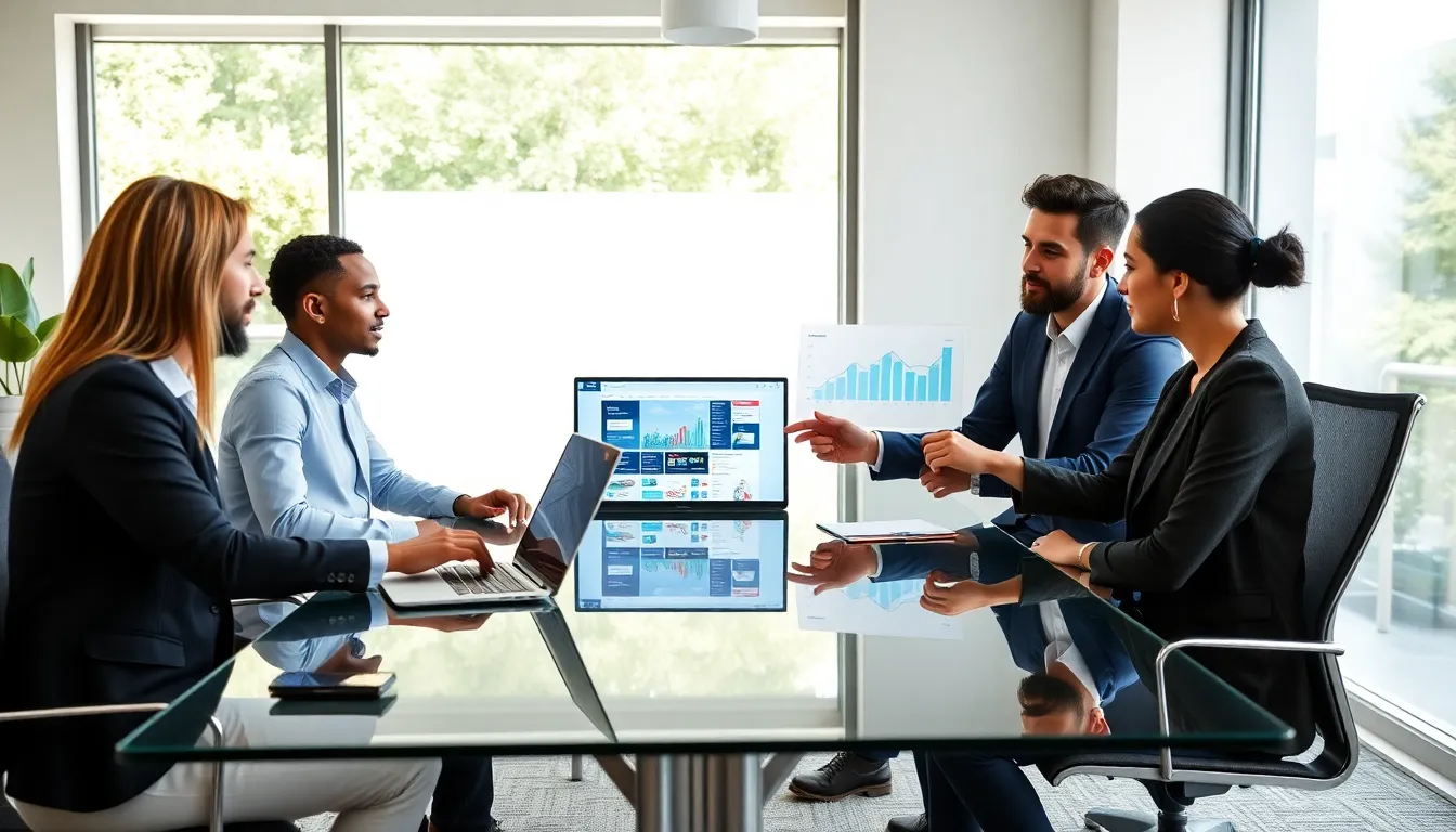 diverse team analyzing Etsy trends in a modern office setting.