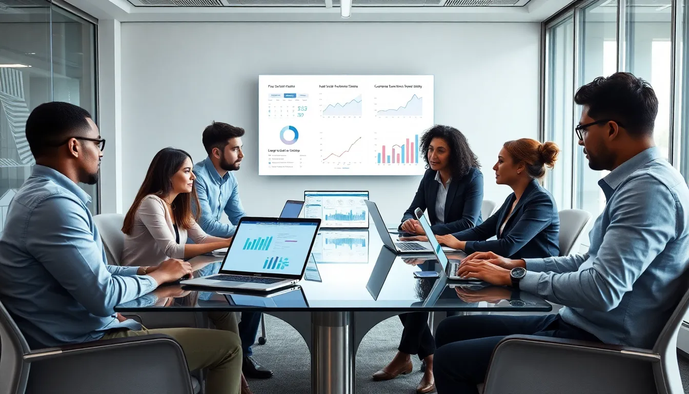 diverse team collaborating on data extraction in a modern office.