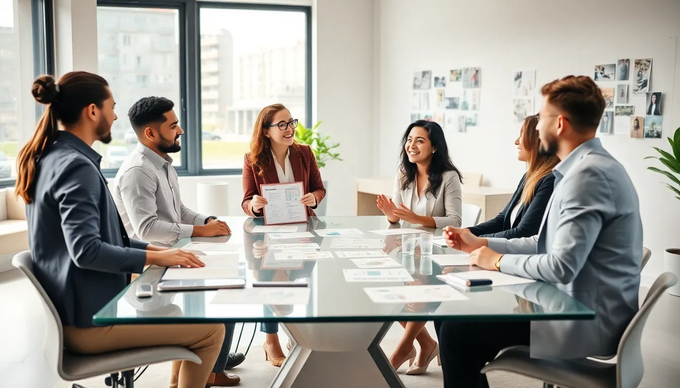 diverse team brainstorming ideas for a budget-friendly event in an office.