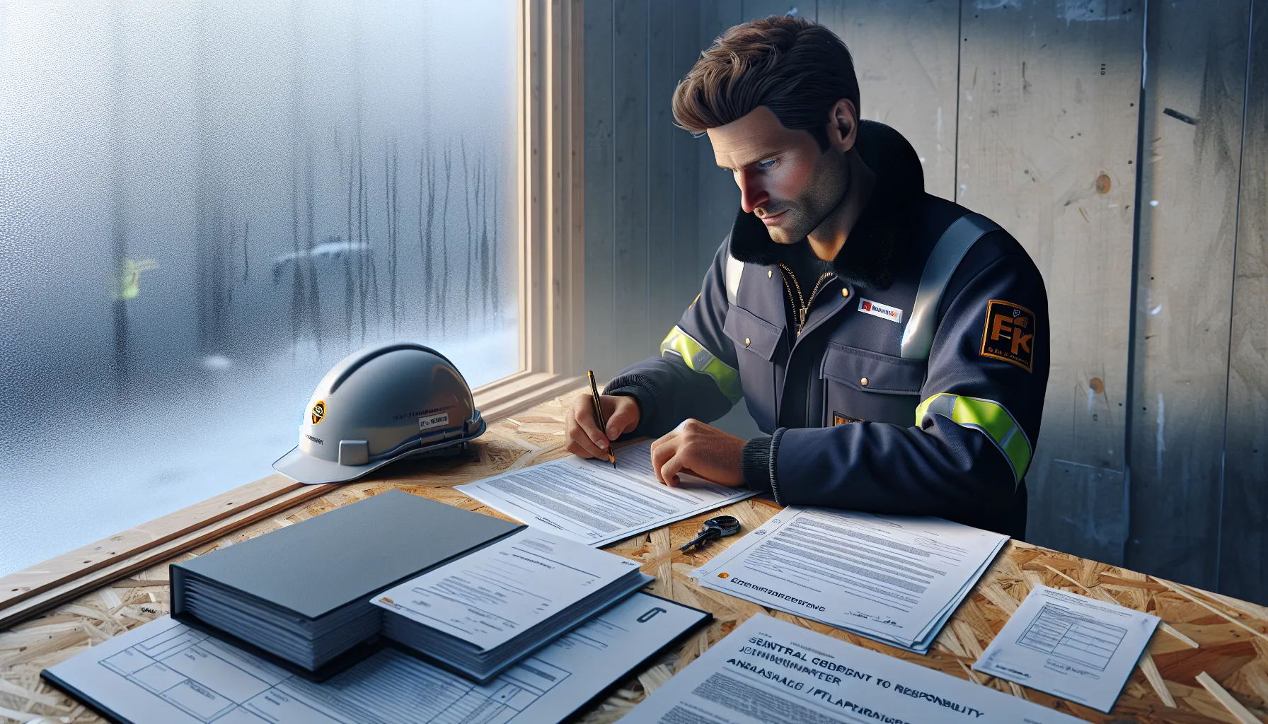 Certified norwegian contractor displaying dibk approval and compliance documents in a bathroom renovation.