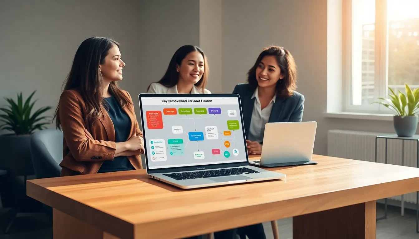 illustration of a team discussing personal finance strategies in a modern office.