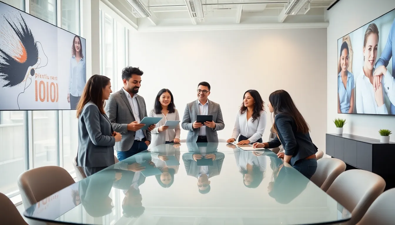 diverse professionals collaborating in a modern office setting.