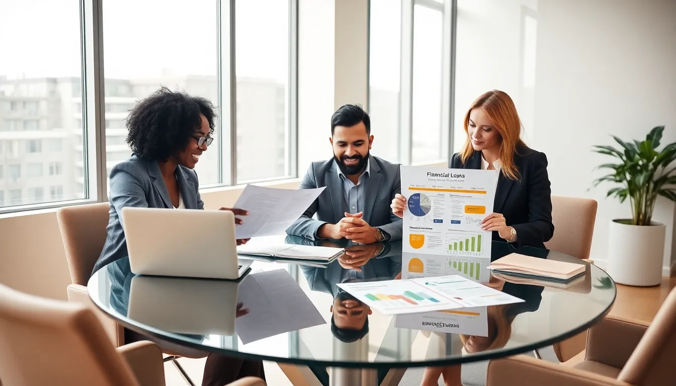 diverse team discussing financial freedom loans in a modern office.