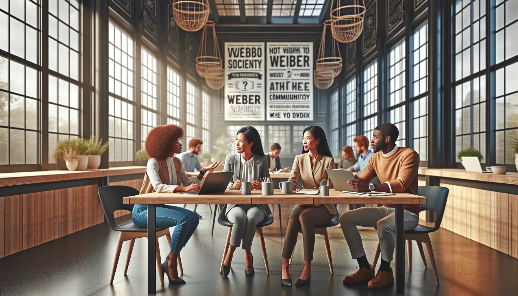 diverse community contributors discussing ideas in a modern workspace.