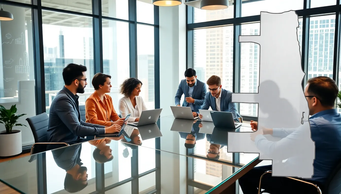 diverse software engineers collaborating in a modern Chicago office.