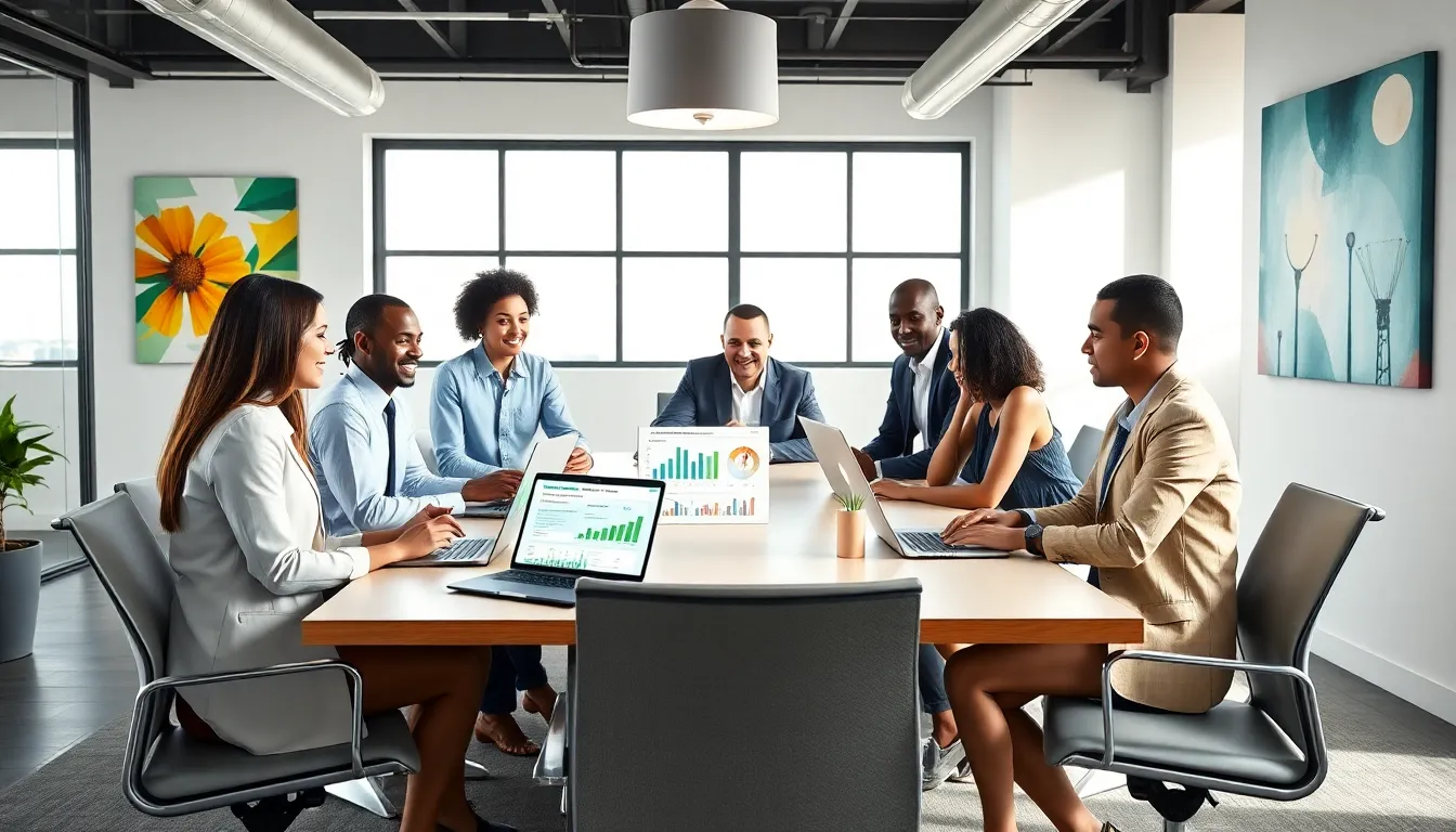 diverse team discussing energy solutions in a modern office.