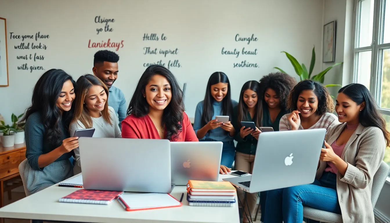 diverse group of content creators in a bright home office.