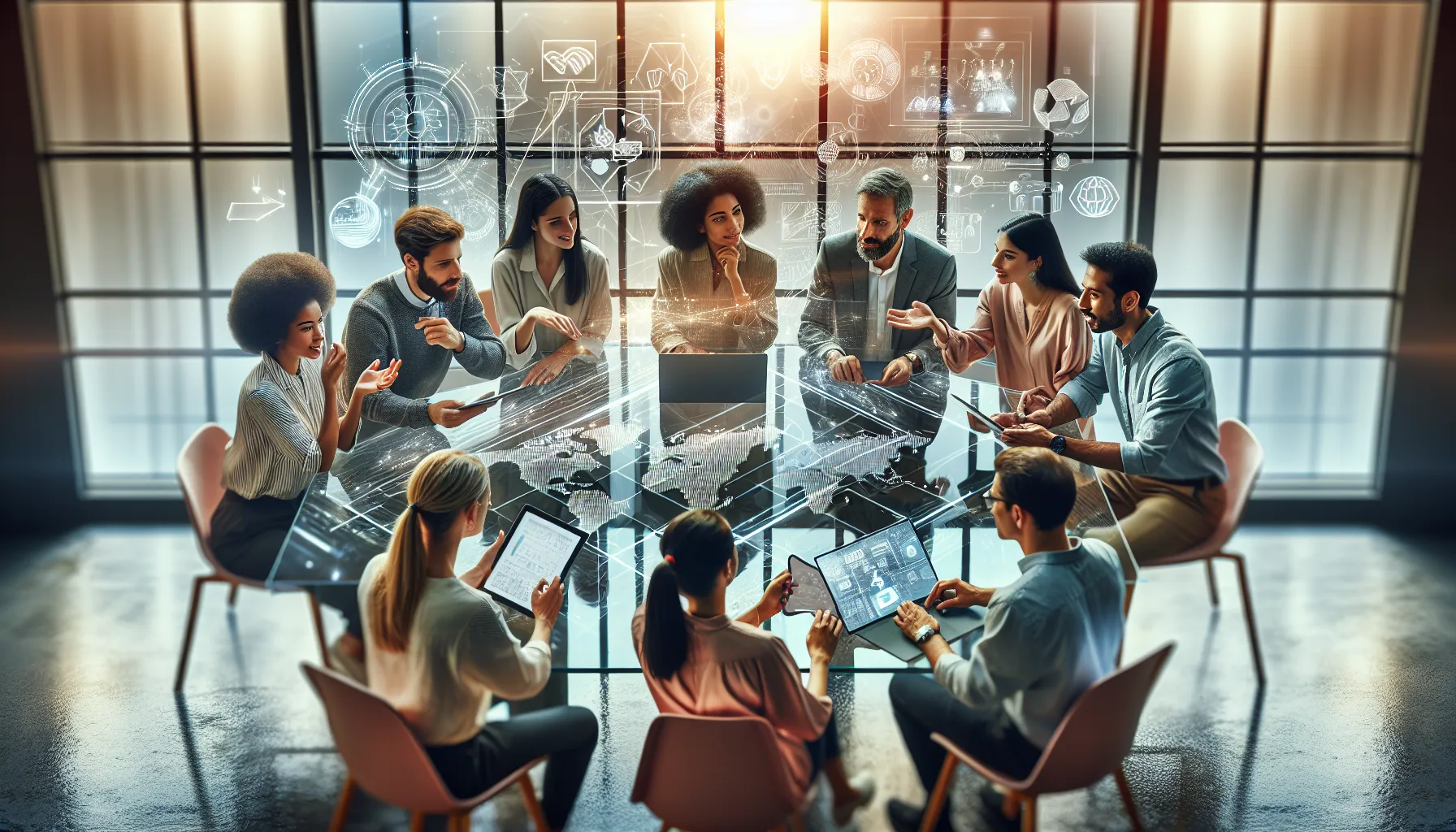 diverse team brainstorming in a modern workspace.