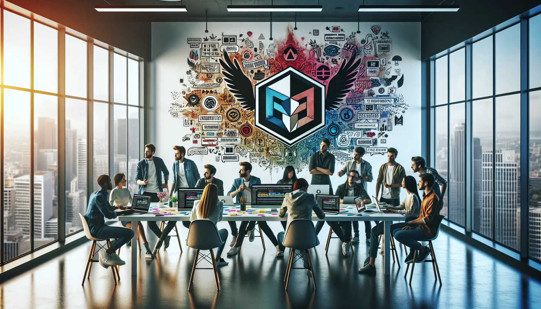 diverse creators collaborating in a modern workspace.