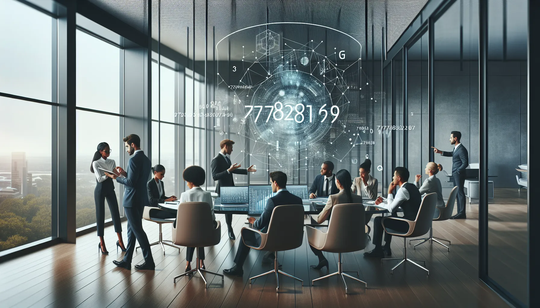 diverse team discussing numeric data in a modern office.