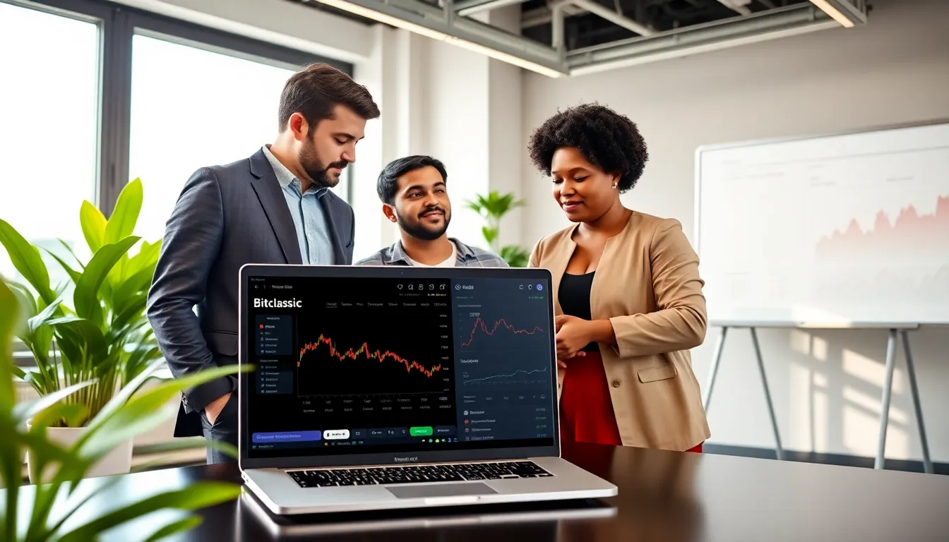 diverse professionals collaborating on the Bitclassic trading platform.